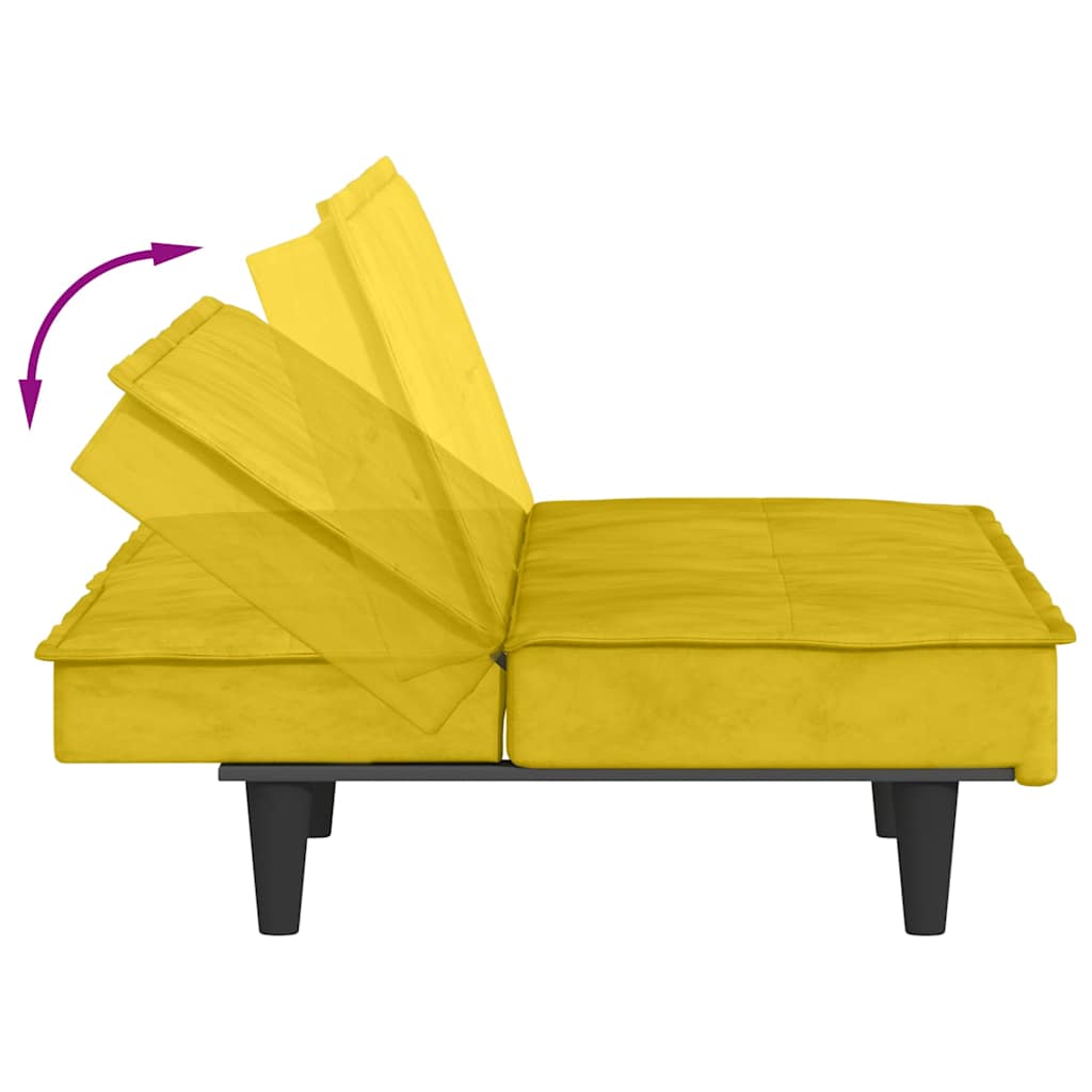 vidaXL Sofá cama con portavasos terciopelo amarillo