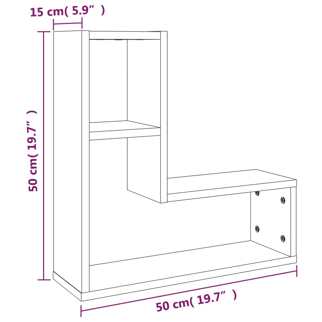 vidaXL Estantes pared 2 uds madera contrachapada roble humo 50x15x50cm