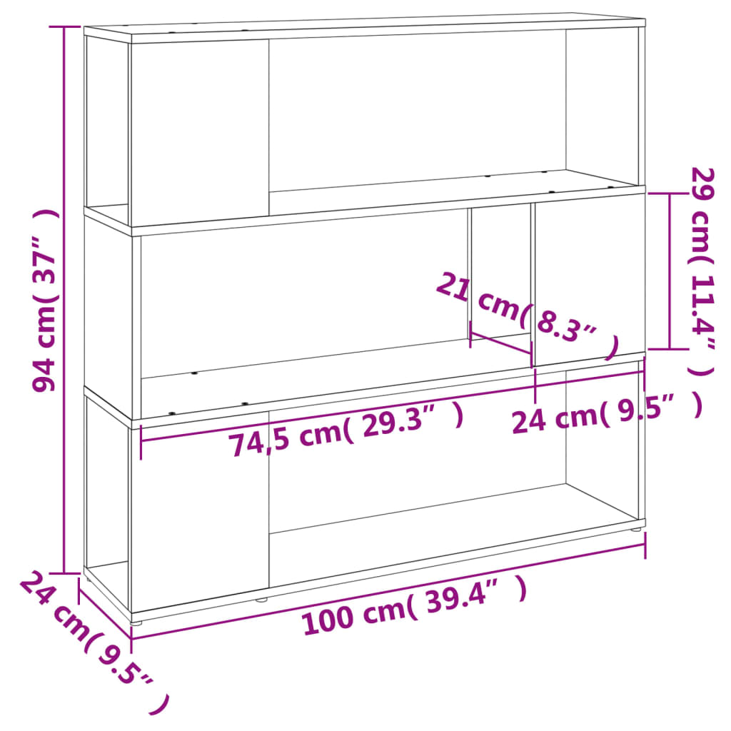 vidaXL Estantería/divisor de espacios roble ahumado 100x24x94 cm