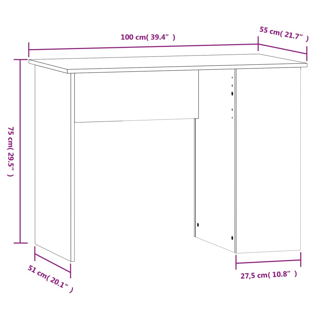 vidaXL Escritorio de madera contrachapada negro 100x55x75 cm