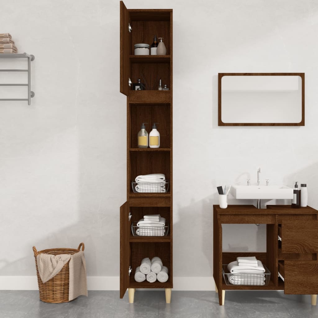 vidaXL Armario de baño madera contrachapada roble marrón 30x30x190 cm