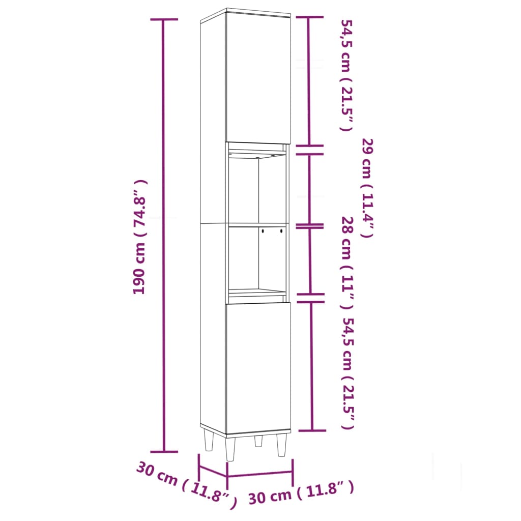 vidaXL Armario de baño madera contrachapada roble marrón 30x30x190 cm