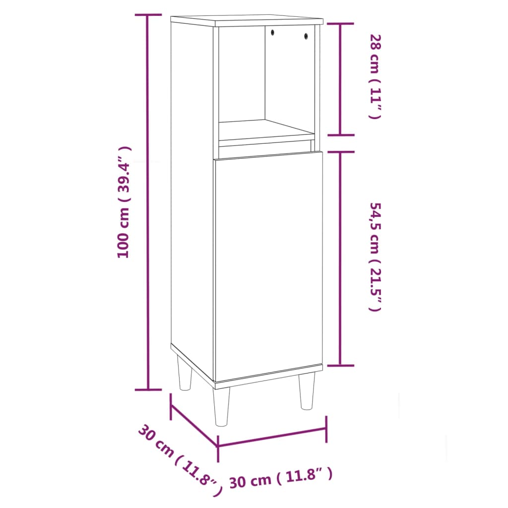 vidaXL Armario de baño madera contrachapada negro 30x30x100 cm