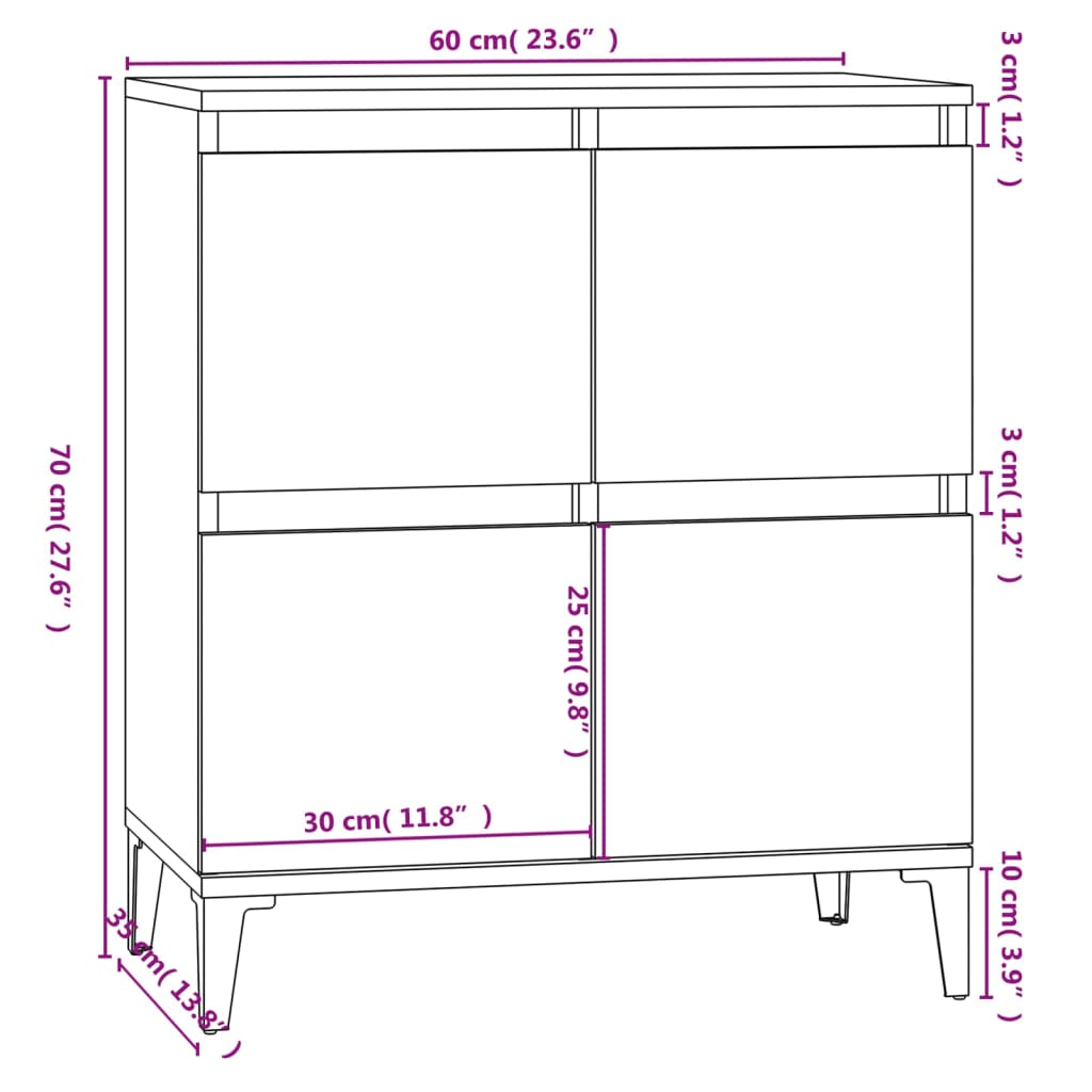 vidaXL Aparador de madera contrachapada negro 60x35x70 cm