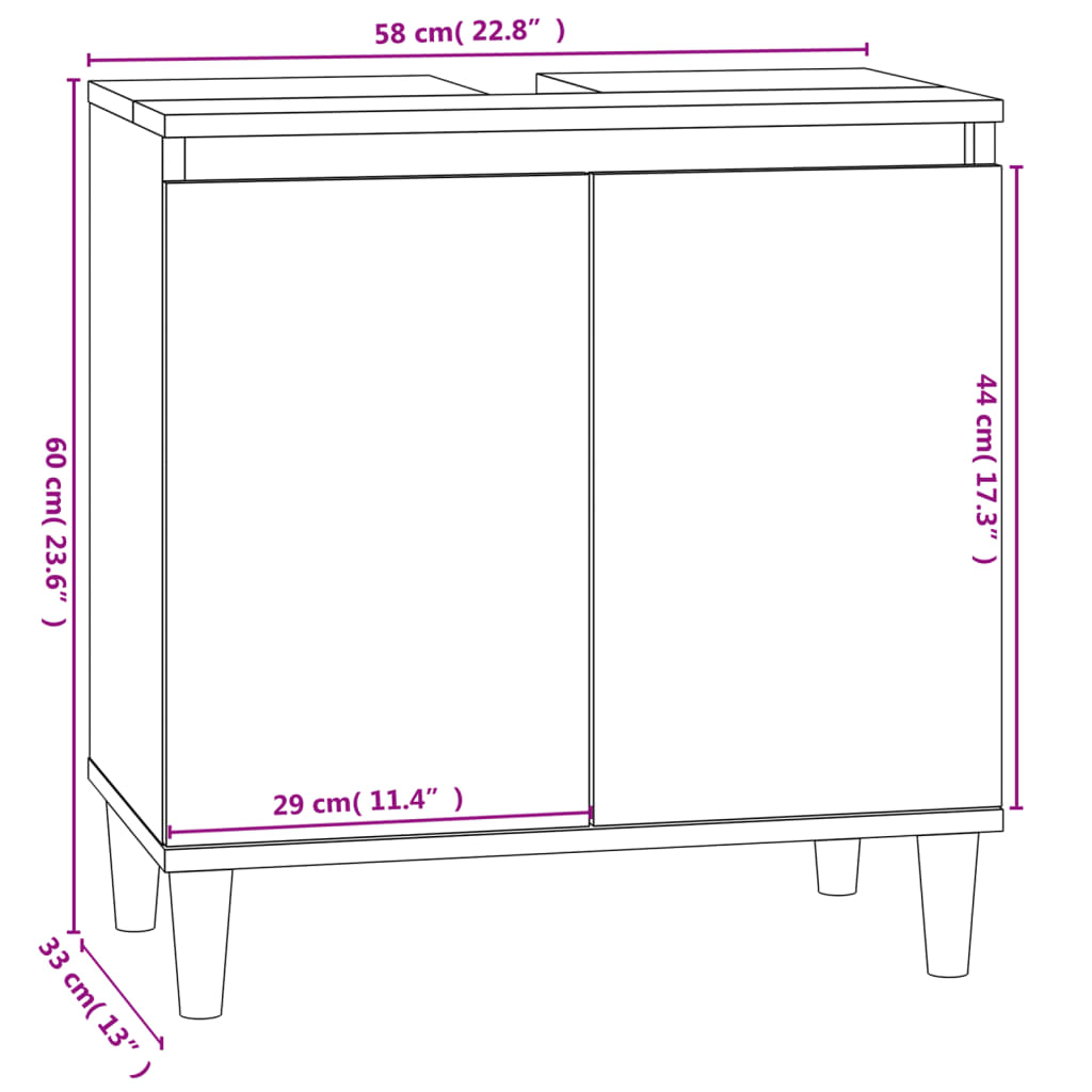 vidaXL Armario para lavabo madera contrachapada negro 58x33x60 cm