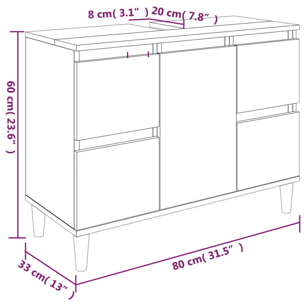 vidaXL Armario para lavabo madera contrachapada blanco 80x33x60 cm