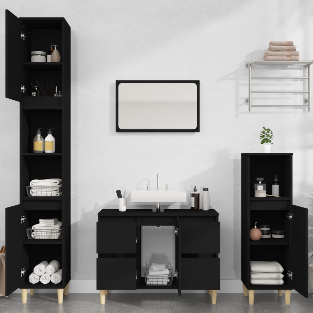 vidaXL Armario para lavabo madera contrachapada negro 80x33x60 cm