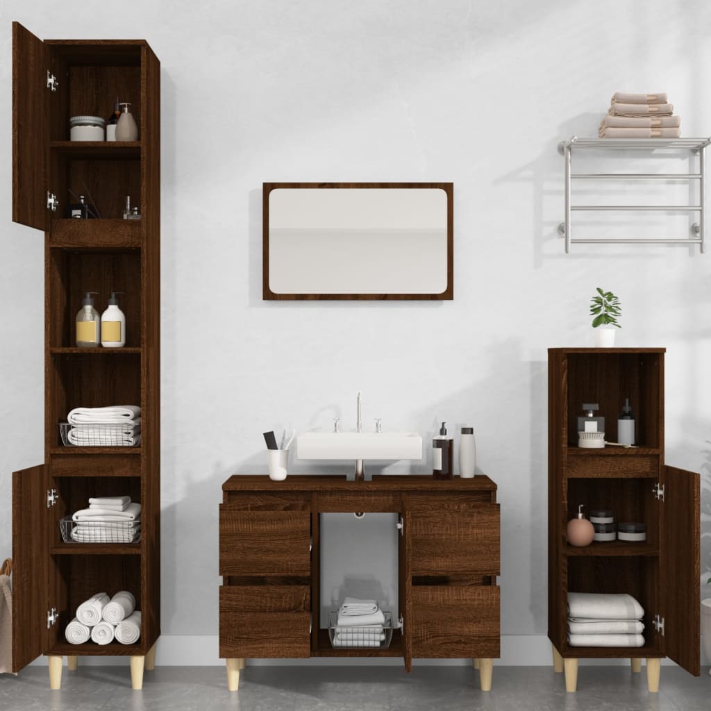 vidaXL Armario de lavabo madera contrachapada roble marrón 80x33x60 cm