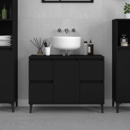 vidaXL Armario para lavabo madera contrachapada negro 80x33x60 cm