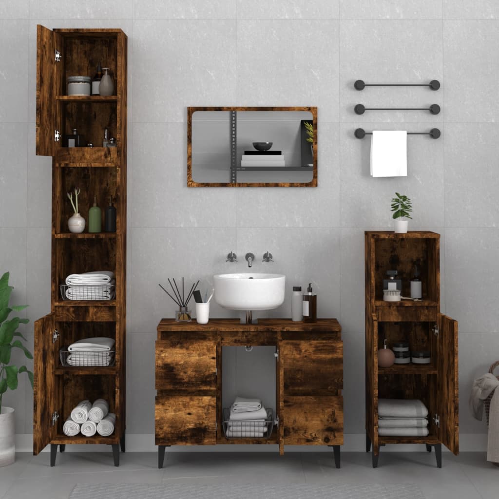 vidaXL Armario de lavabo madera contrachapada roble ahumado 80x33x60cm