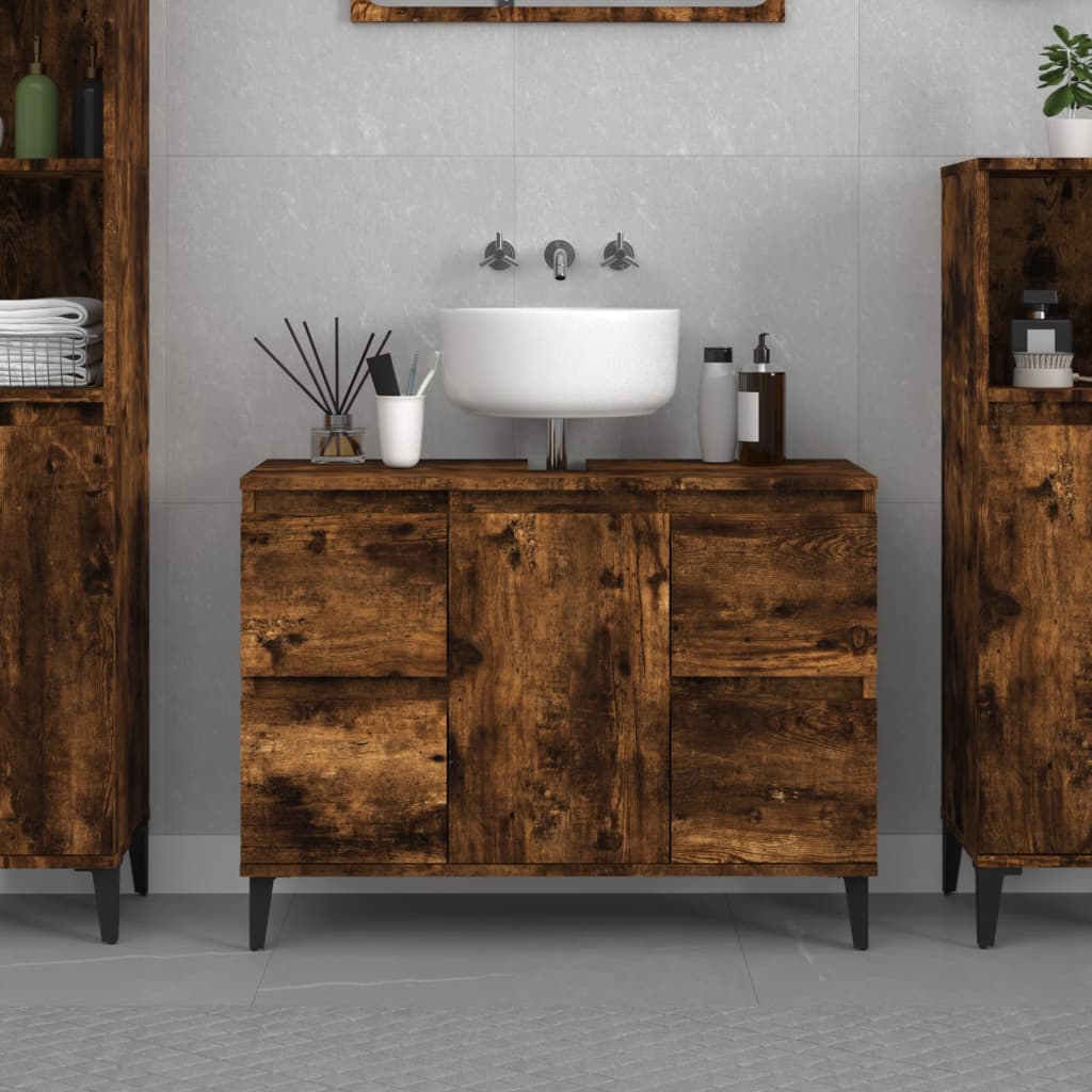 vidaXL Armario de lavabo madera contrachapada roble ahumado 80x33x60cm