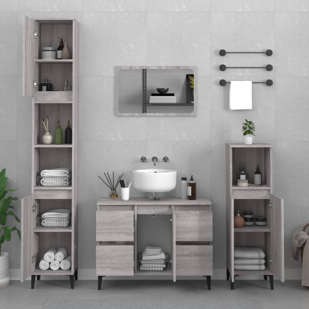 vidaXL Armario de lavabo madera contrachapada gris Sonoma 80x33x60 cm