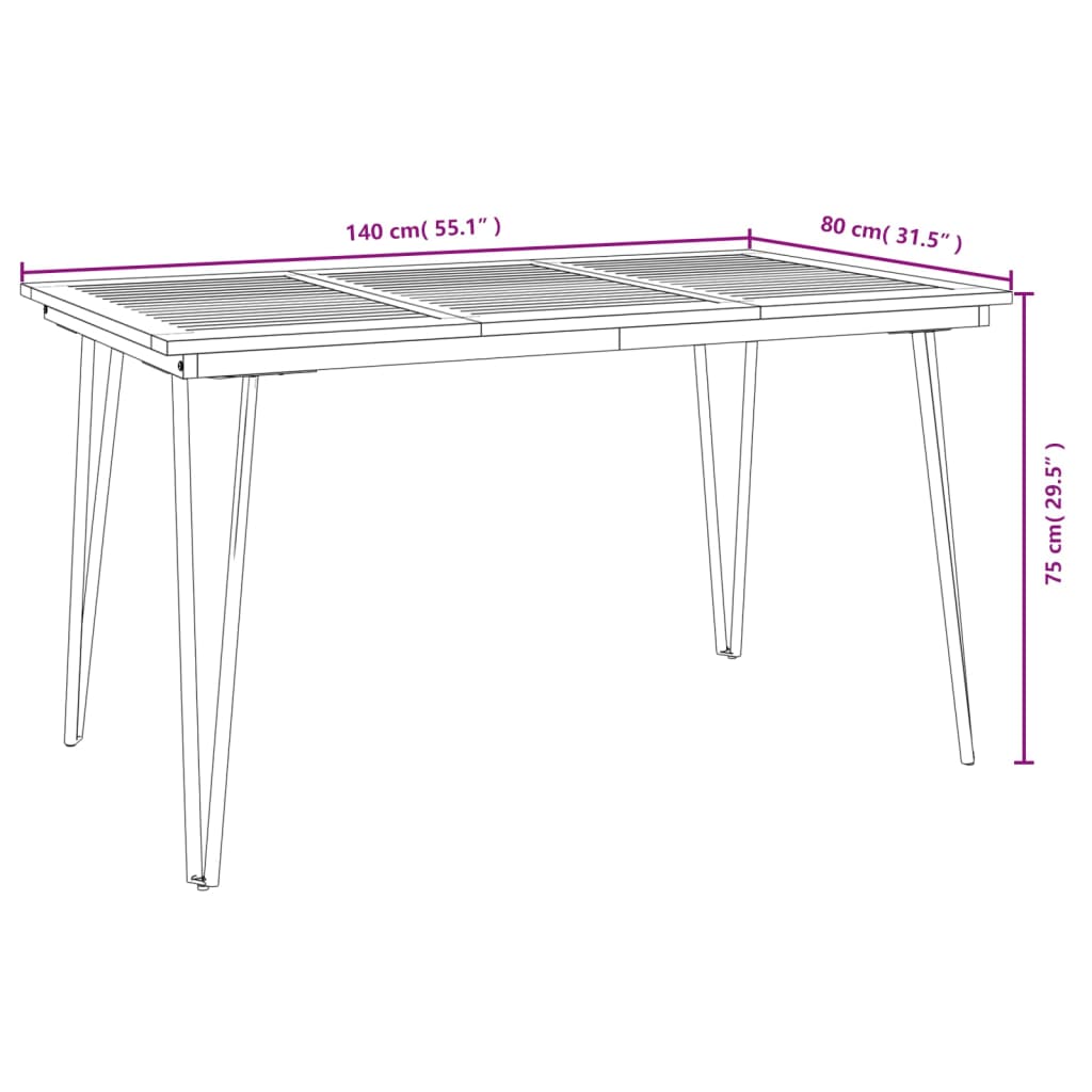 vidaXL Mesa de jardín con patas en U madera maciza acacia 148x80x75 cm