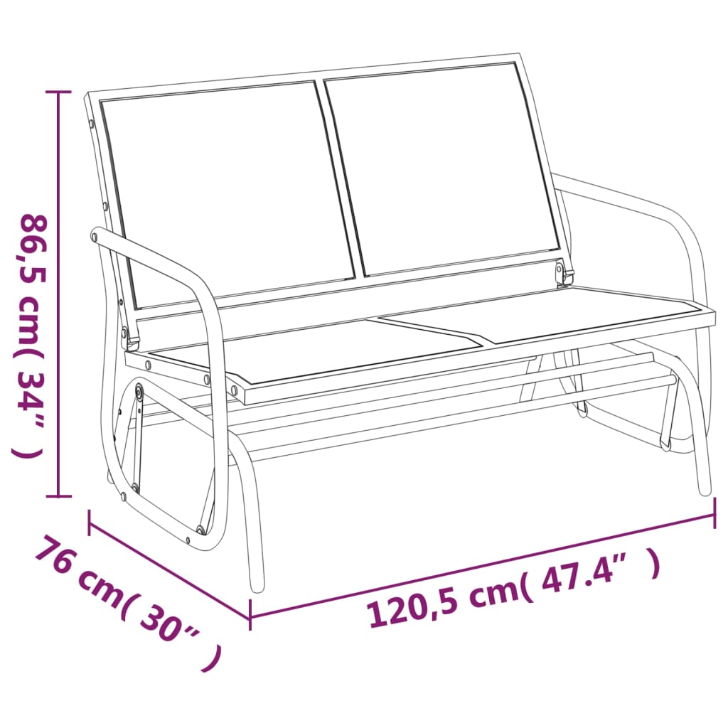 vidaXL Banco mecedora jardín acero y textilene negro 120,5x76x86,5 cm