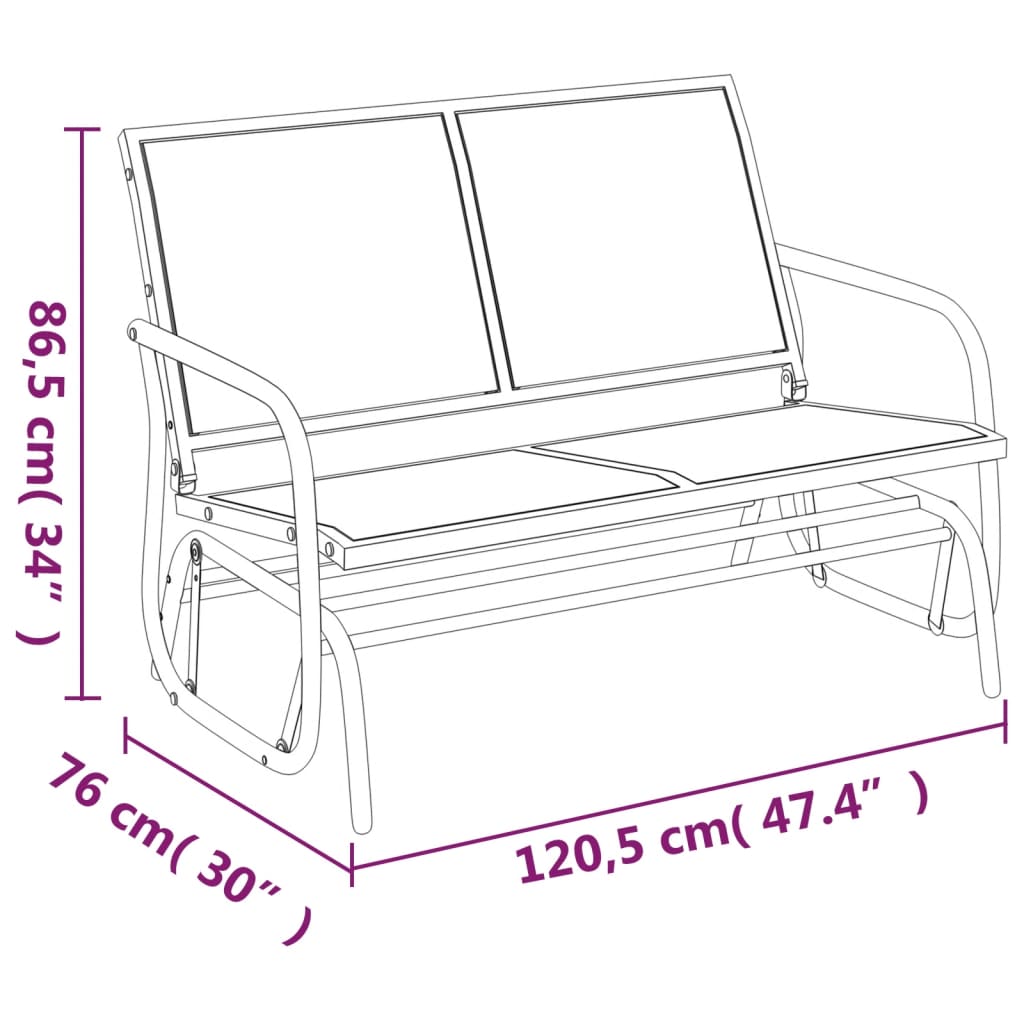 vidaXL Banco mecedora jardín acero y textilene marrón 120,5x76x86,5 cm