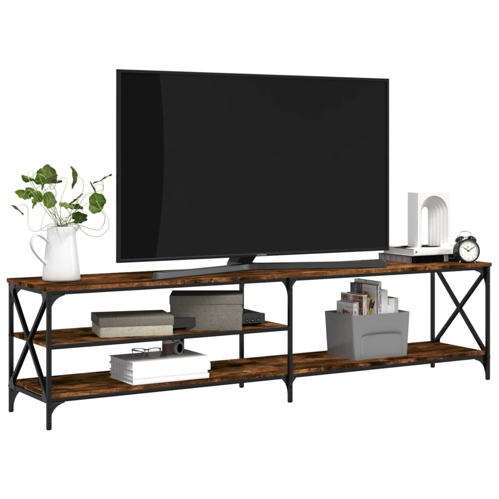 vidaXL Mueble TV metal madera contrachapada roble ahumado 200x40x50 cm