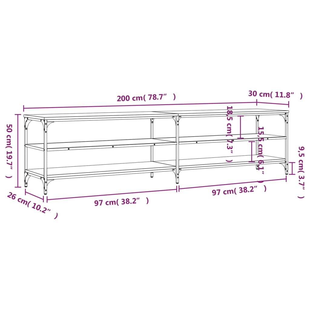 vidaXL Mueble TV metal y madera contrachapada roble Sonoma 200x30x50cm