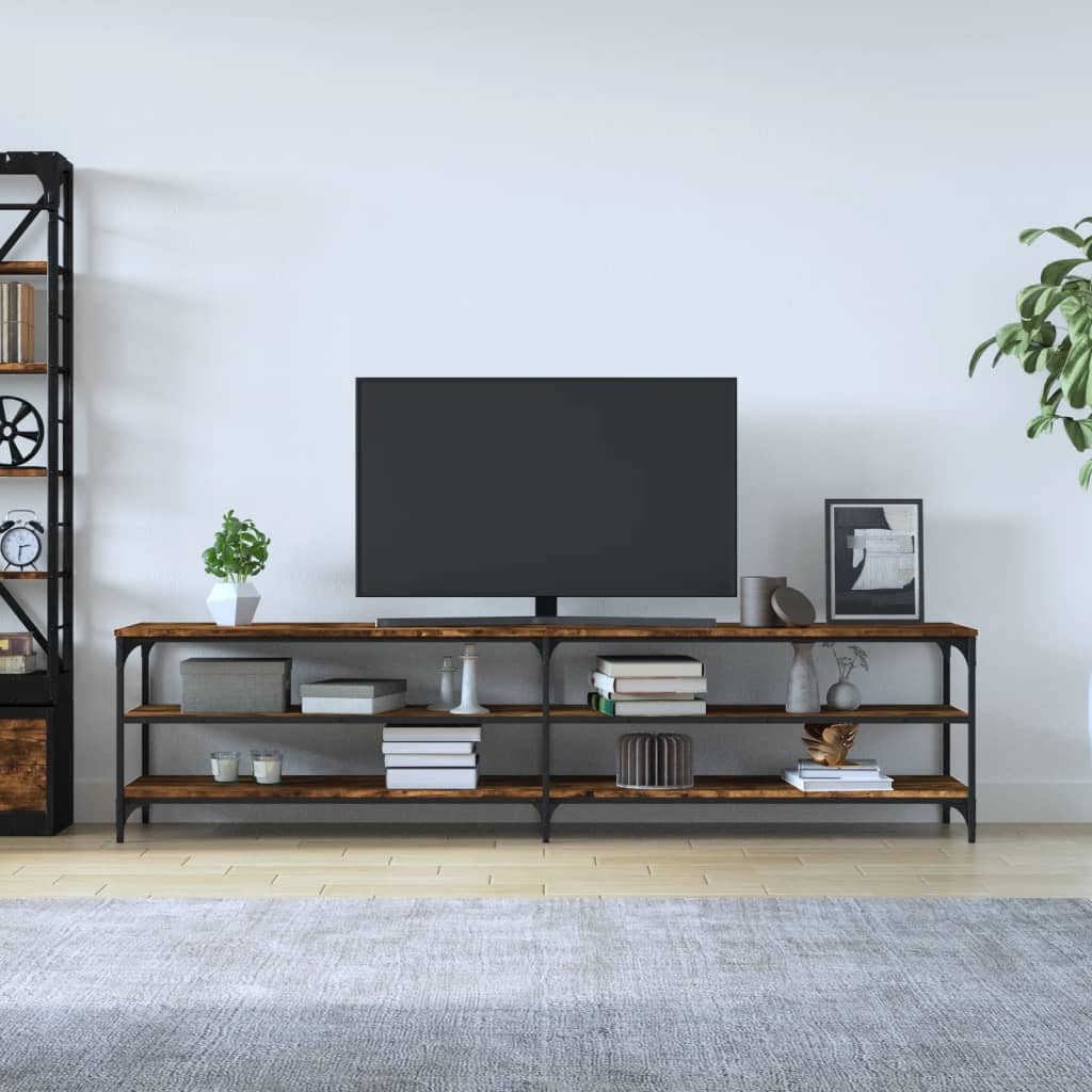 vidaXL Mueble de TV metal y contrachapada roble ahumado 200x30x50cm