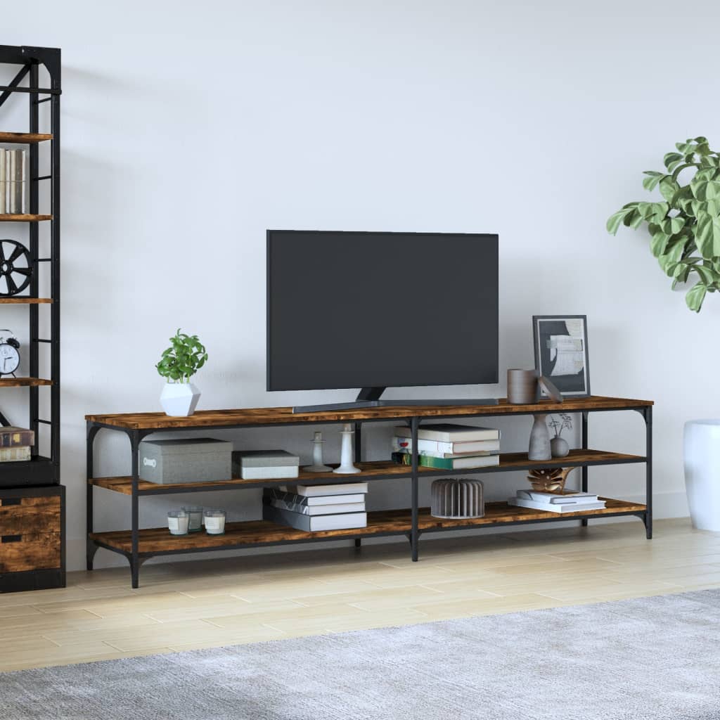 vidaXL Mueble de TV metal y contrachapada roble ahumado 200x30x50cm