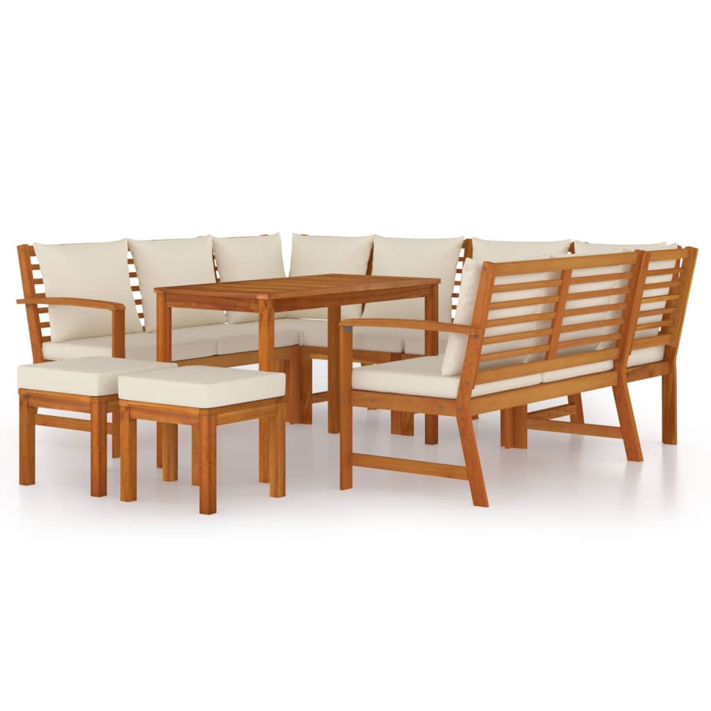 vidaXL Juego comedor jardín con cojines 9 piezas madera maciza acacia