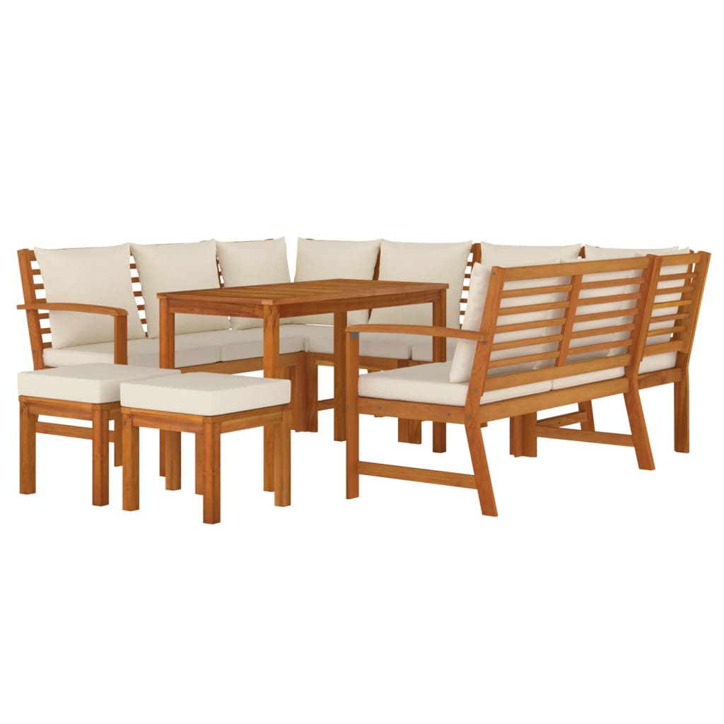 vidaXL Juego comedor jardín con cojines 9 piezas madera maciza acacia