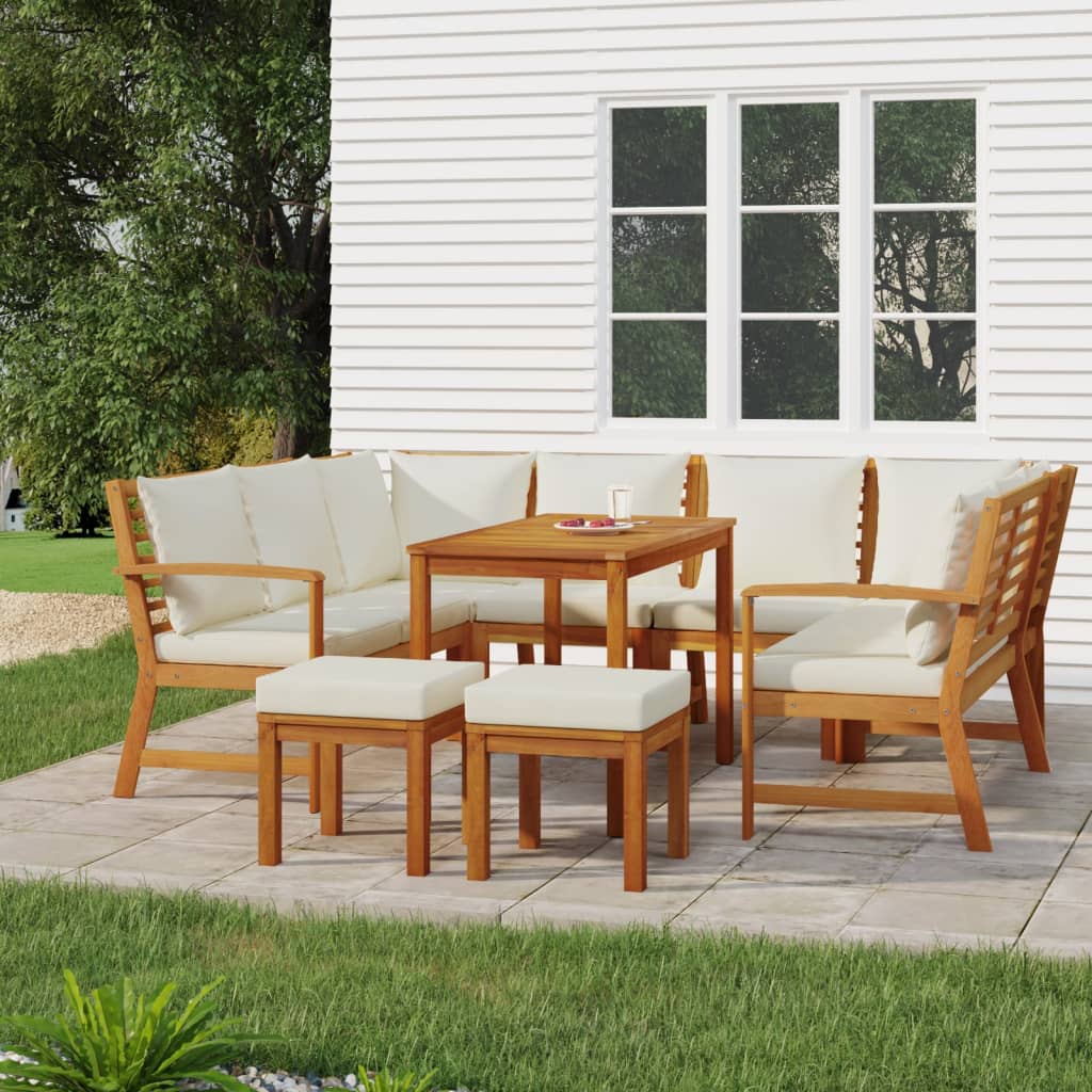 vidaXL Juego comedor jardín con cojines 9 piezas madera maciza acacia