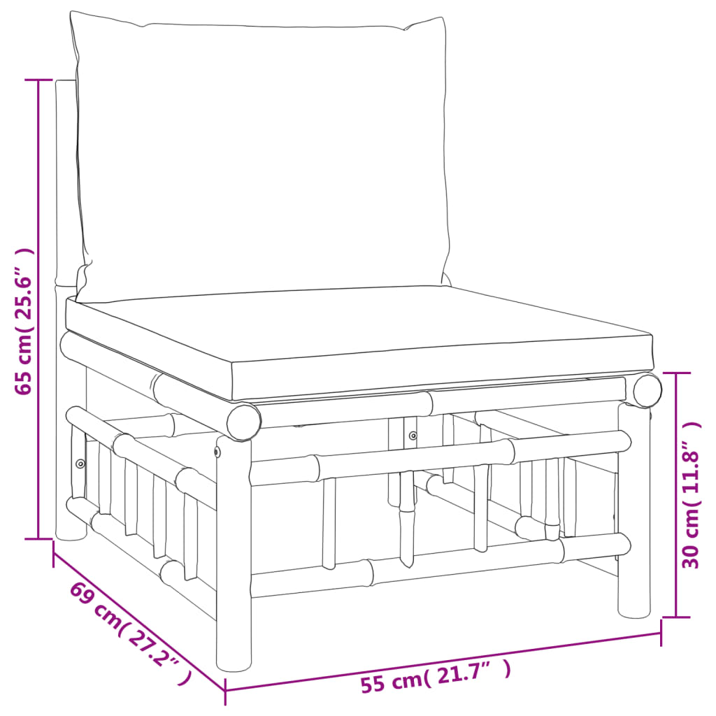 vidaXL Set de muebles de jardín 3 piezas bambú y cojines blanco crema