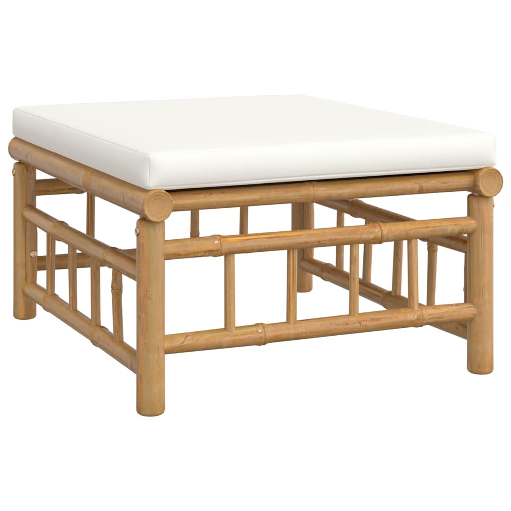 vidaXL Set de muebles de jardín 3 piezas bambú y cojines blanco crema