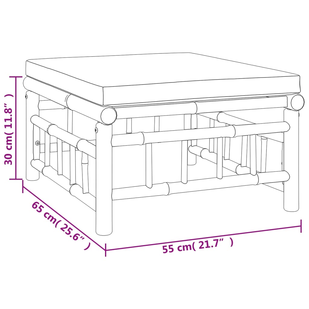 vidaXL Set de muebles de jardín 3 piezas bambú y cojines blanco crema