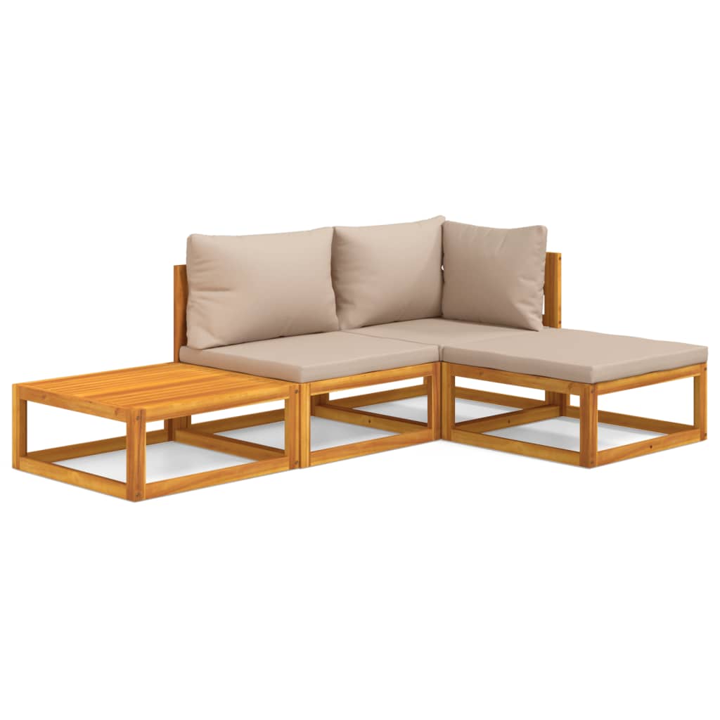 vidaXL Set muebles de jardín 4 pzas madera maciza y cojines gris taupé