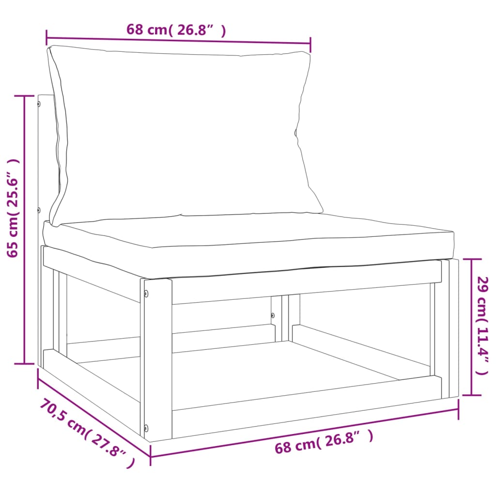 vidaXL Set muebles de jardín 3 pzas madera maciza y cojines gris taupé