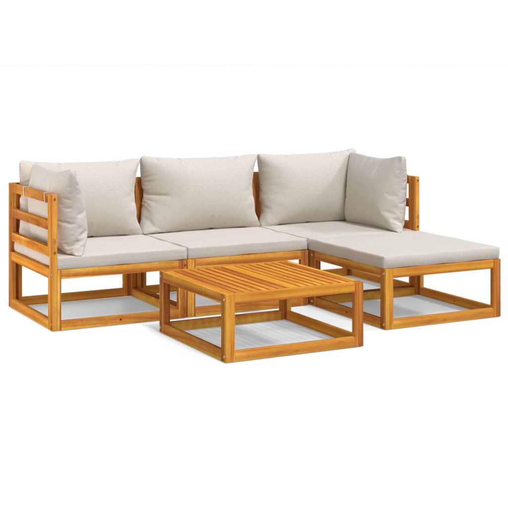 vidaXL Set muebles de jardín 5 pzas madera maciza y cojines gris claro