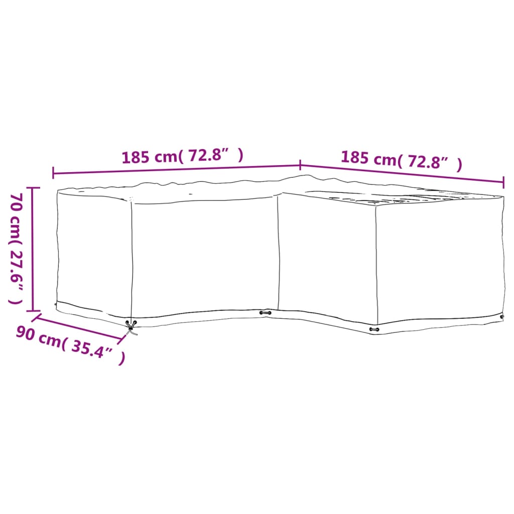 vidaXL Fundas muebles jardín forma de L 2 uds 12 ojales 185x185x70 cm