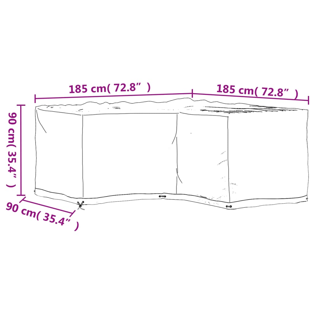 vidaXL Fundas muebles jardín forma de L 2 uds 12 ojales 185x185x90 cm