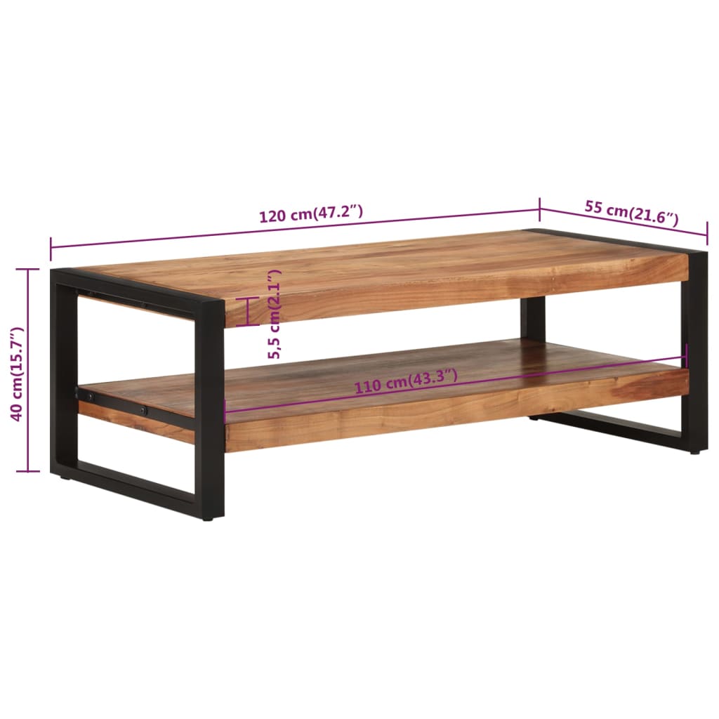 vidaXL Mesa de centro madera maciza acacia 120x55x40 cm