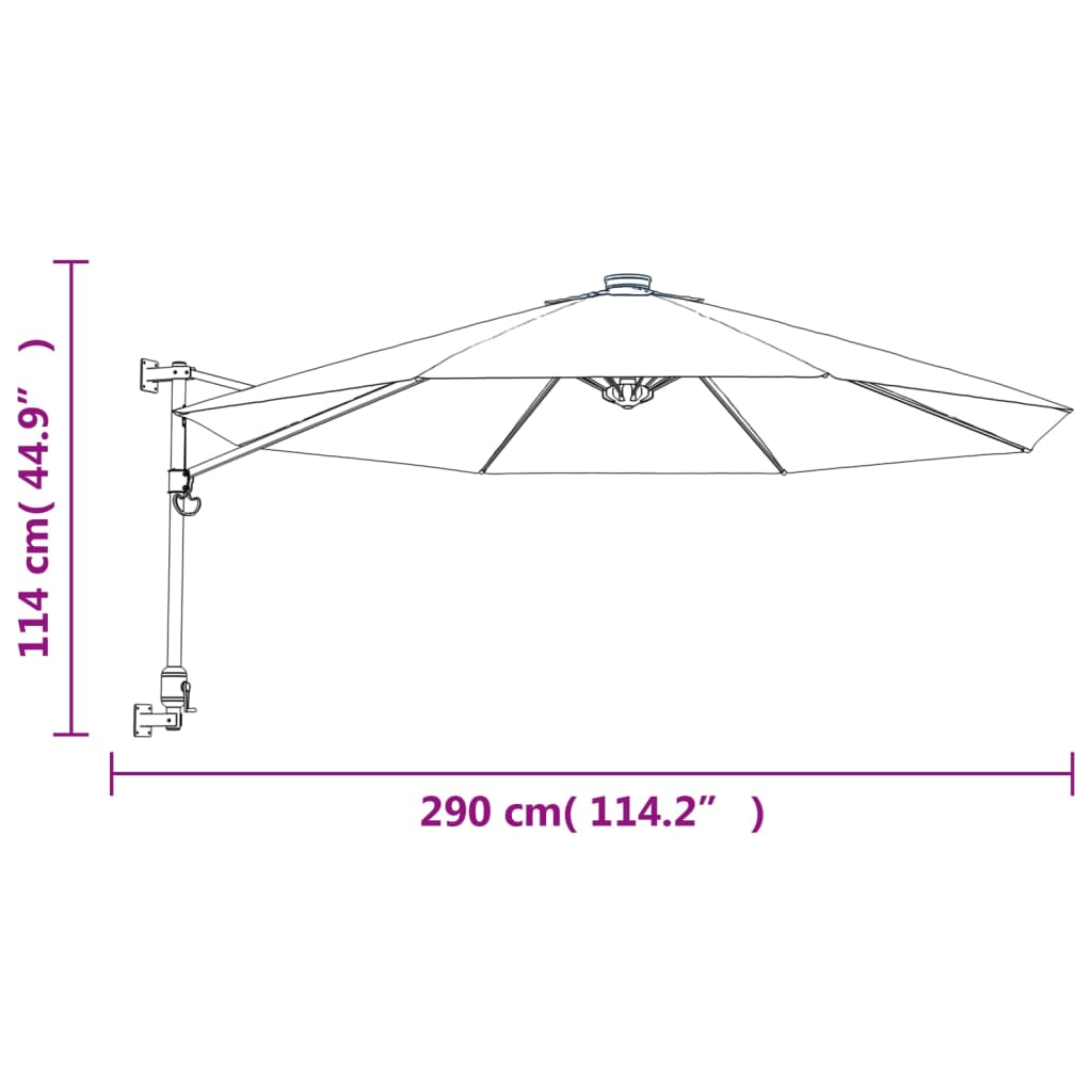 vidaXL Sombrilla de pared verde manzana 290 cm