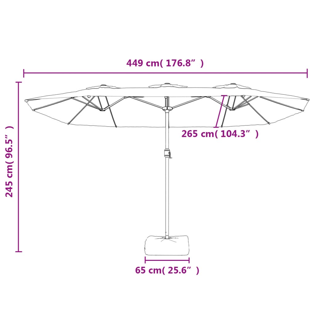 vidaXL Sombrilla doble de jardín con luces LED blanco arena 449x245 cm