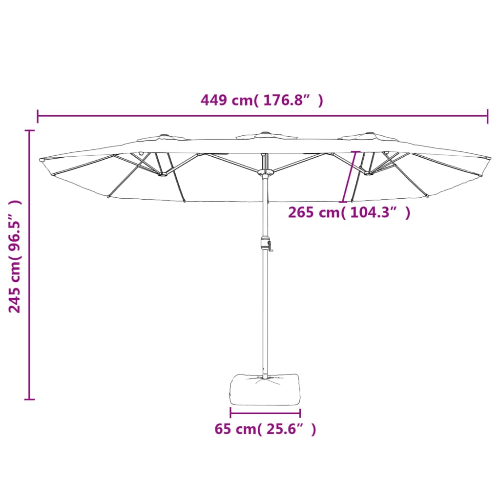 vidaXL Sombrilla doble de jardín con luces LED verde 449x245 cm