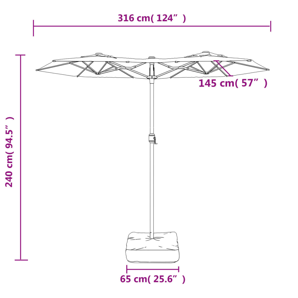 vidaXL Sombrilla doble de jardín con luces LED terracota 316x240 cm