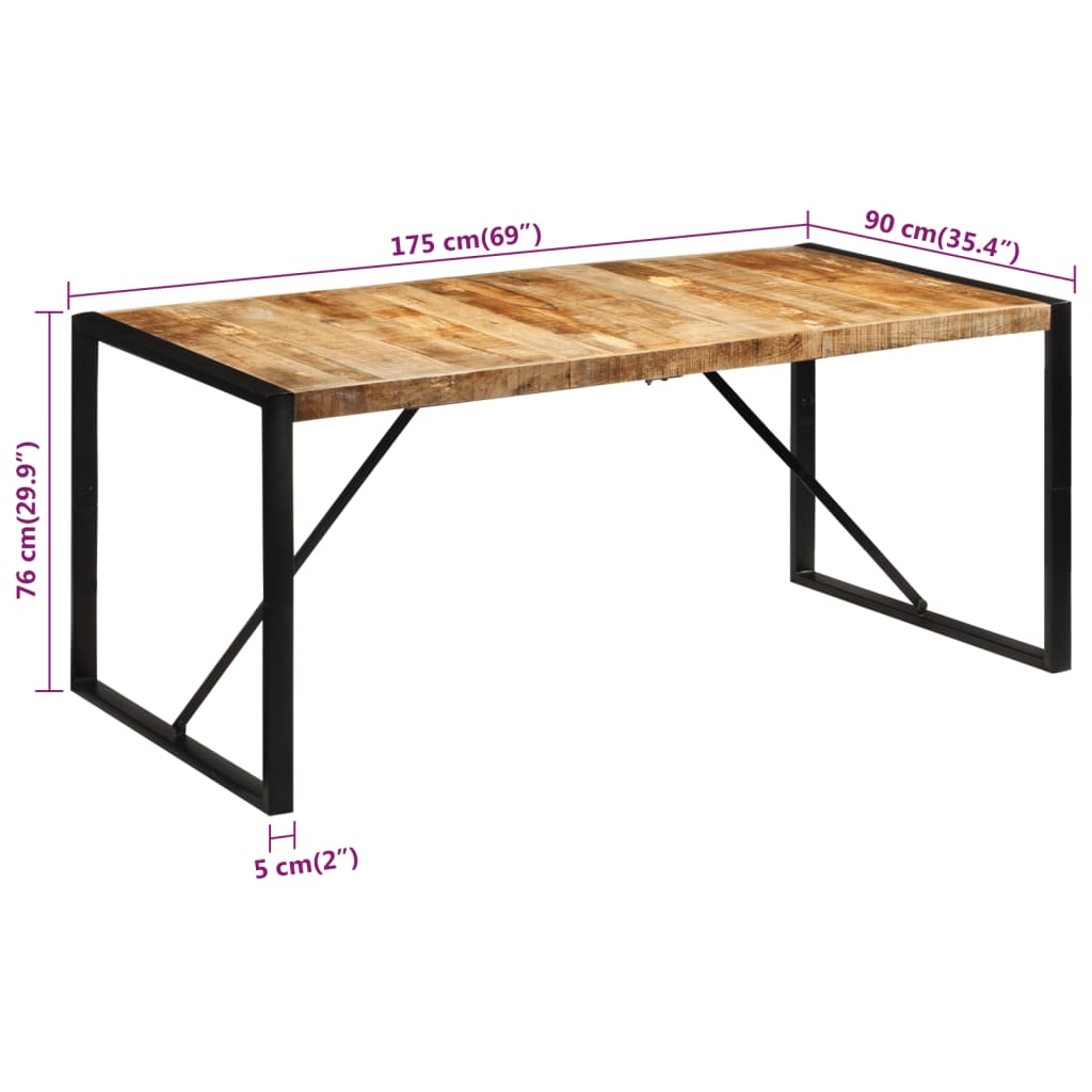 vidaXL Mesa de comedor madera maciza de mango sin tratar 175x90x76 cm