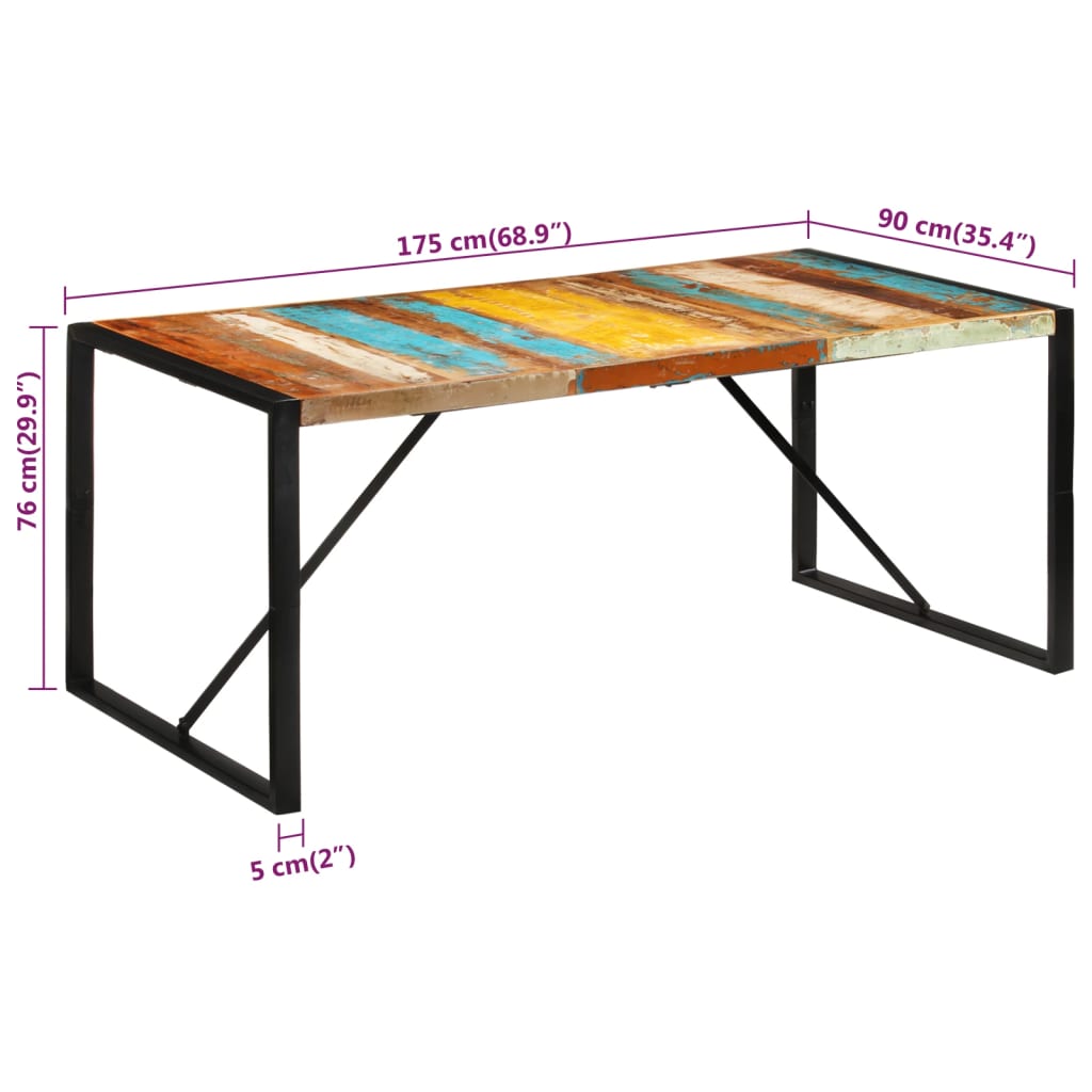 vidaXL Mesa de comedor madera maciza reciclada 175x90x76 cm