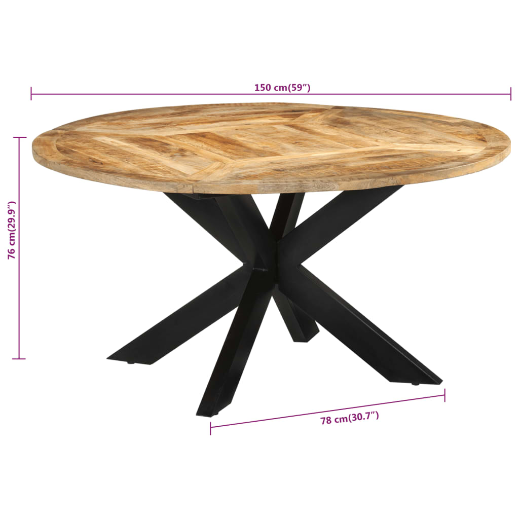 vidaXL Mesa de comedor madera maciza de mango sin tratar Ø150x76 cm