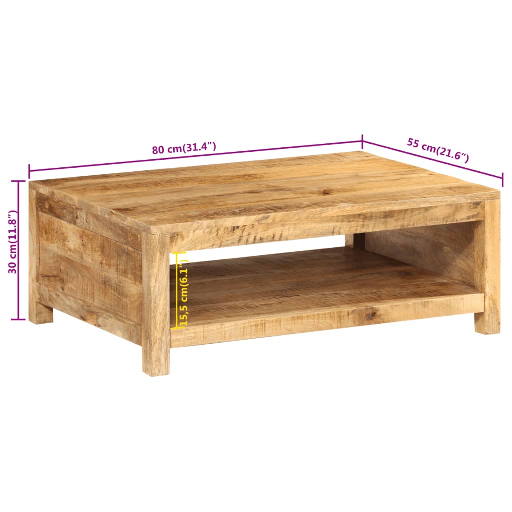 vidaXL Mesa de centro de madera maciza mango 80x55x30 cm