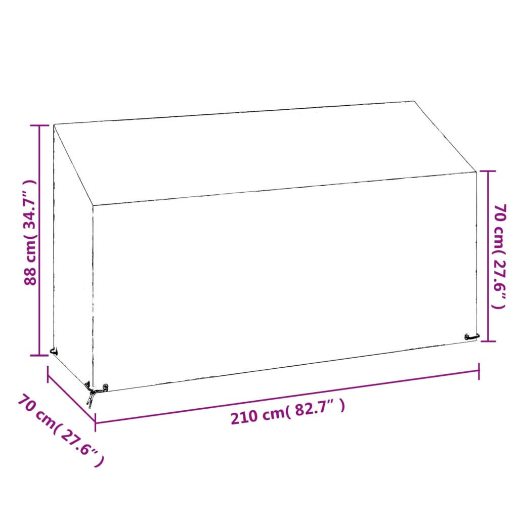 vidaXL Funda de banco de jardín 12 ojales polietileno 210x70x70/88 cm