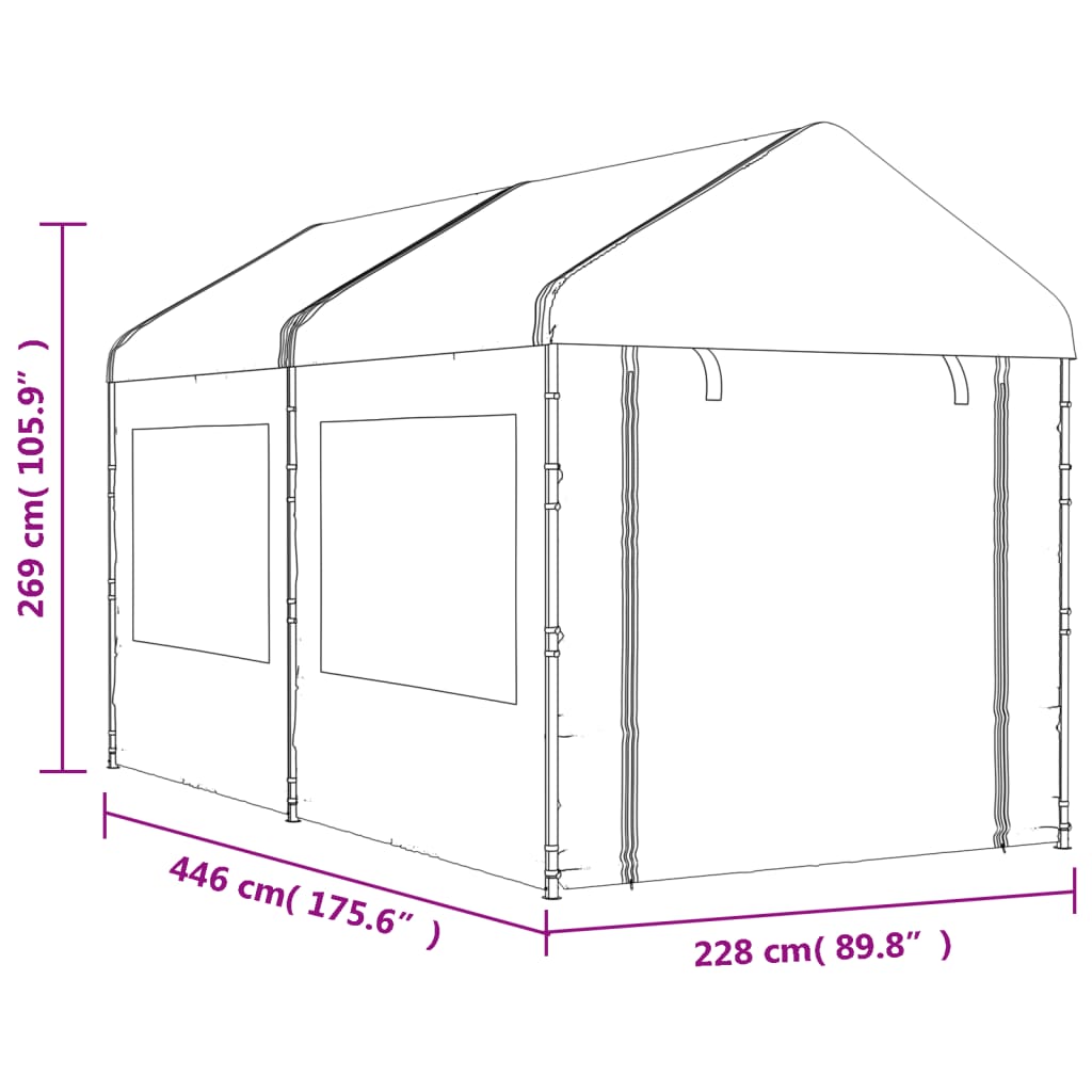 vidaXL Cenador con techo polietileno blanco 4,46x2,28x2,69 m