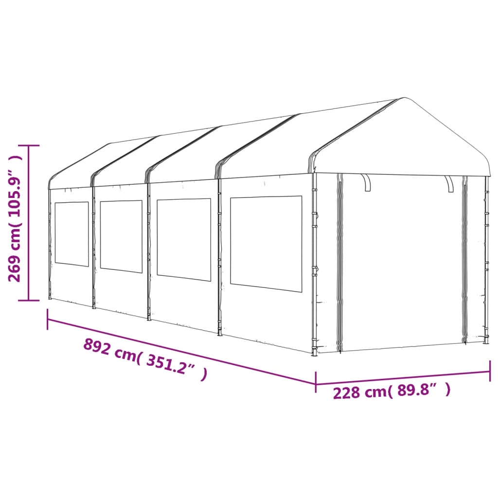 vidaXL Cenador con techo polietileno blanco 8,92x2,28x2,69 m