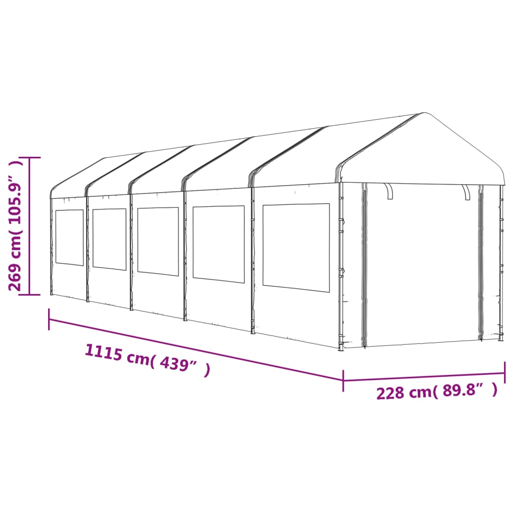 vidaXL Cenador con techo polietileno blanco 11,15x2,28x2,69 m