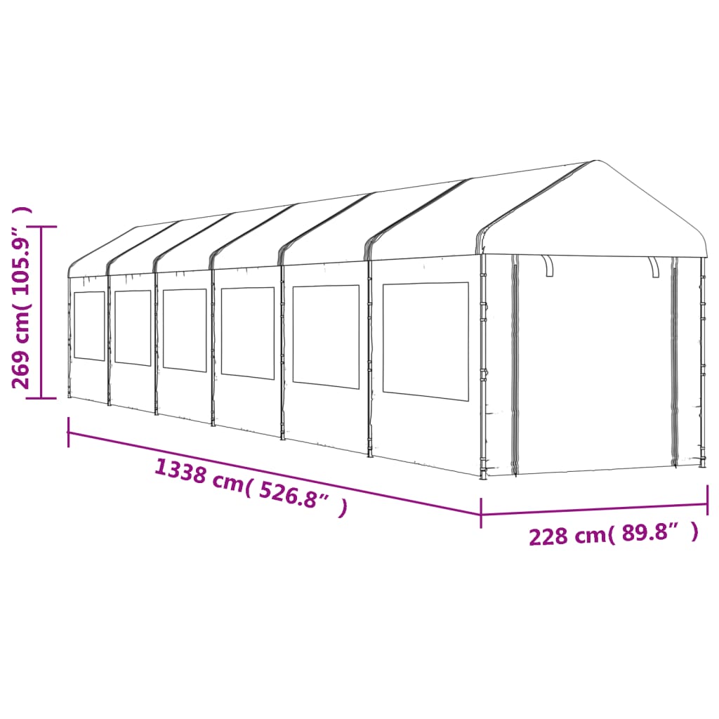 vidaXL Cenador con techo polietileno blanco 13,38x2,28x2,69 m