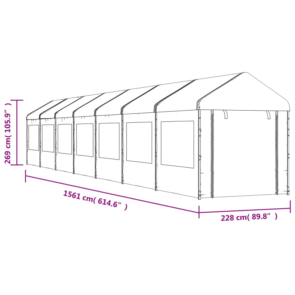 vidaXL Cenador con techo polietileno blanco 15,61x2,28x2,69 m