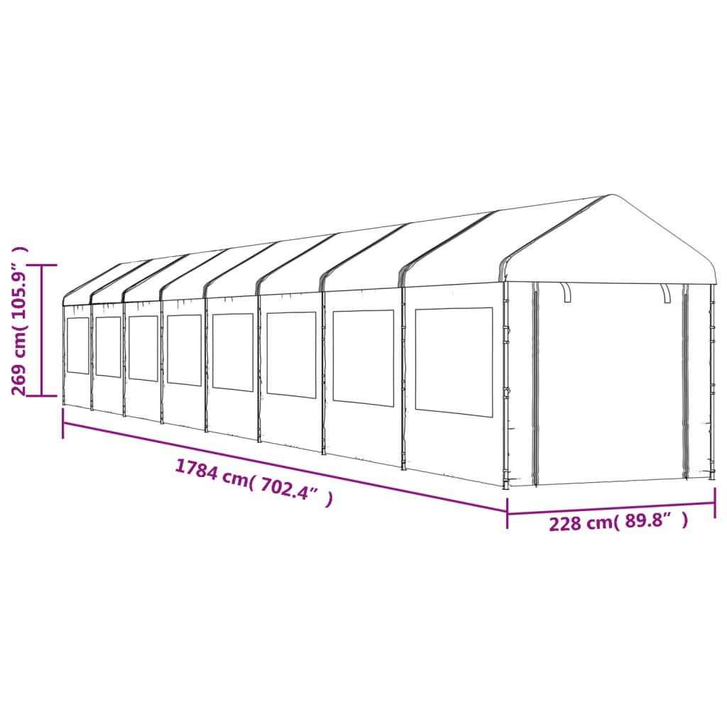 vidaXL Cenador con techo polietileno blanco 17,84x2,28x2,69 m